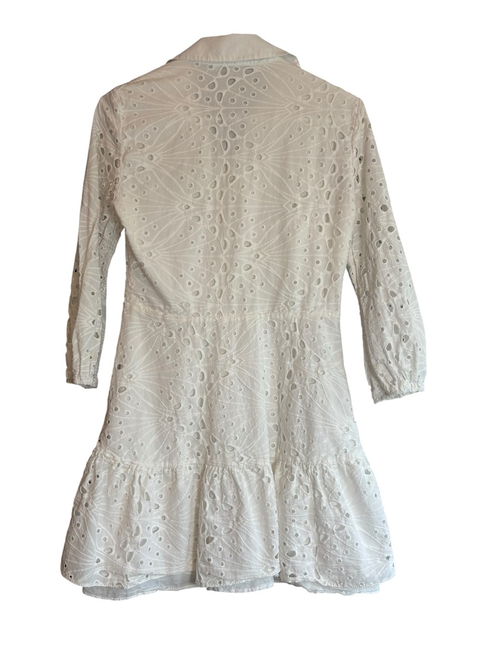 Zara White Eyelet Shirt Dress Collared Button Front Embroidered Size Small - Picture 3 of 10